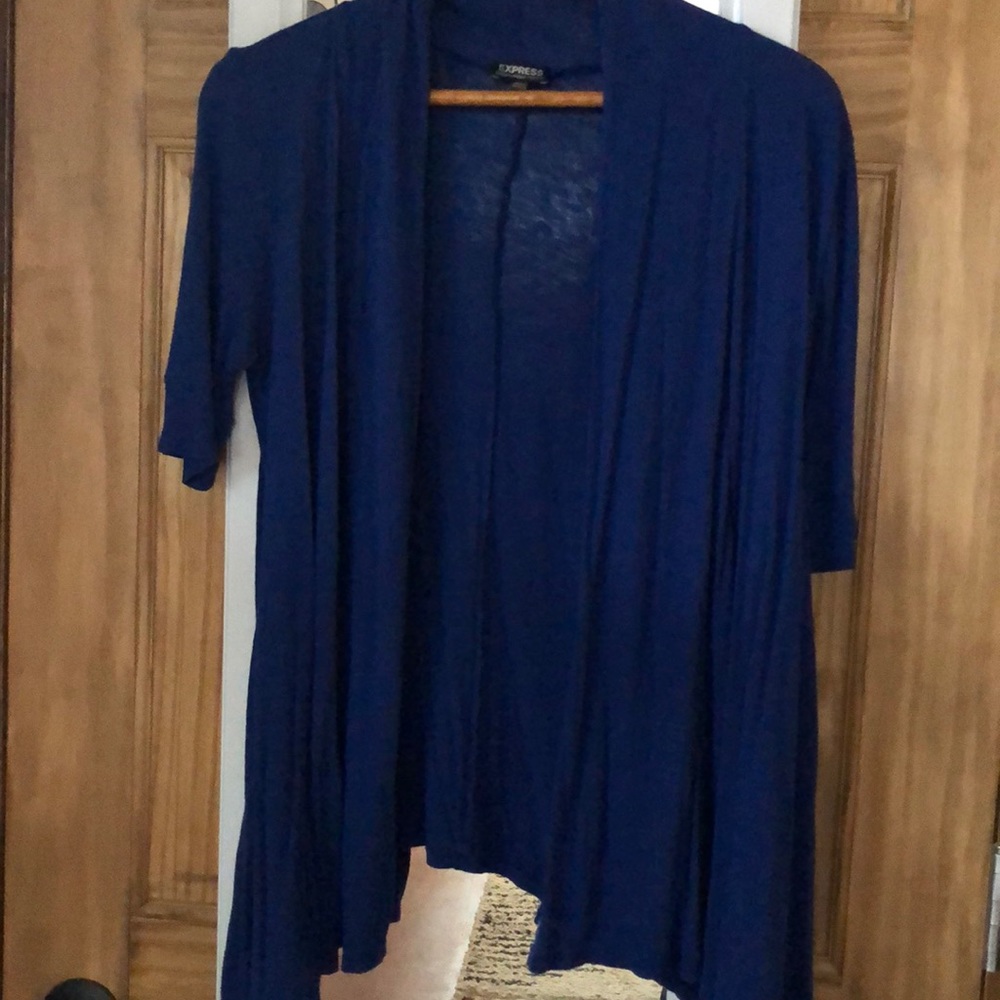 Cobalt blue short-sleeved lightweight cardigan
